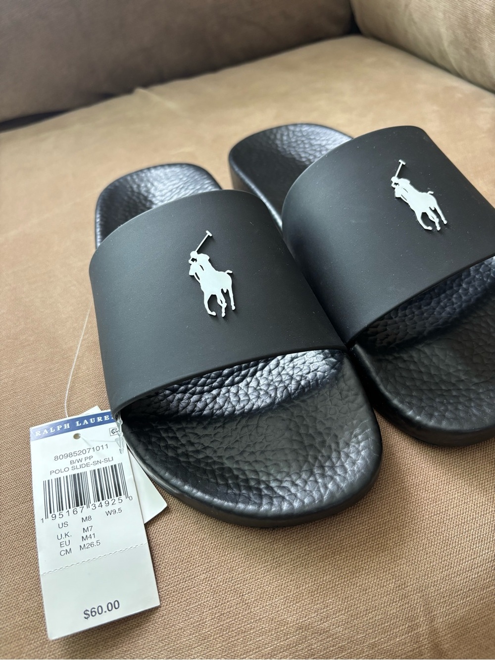 Polo by Ralph Lauren Black Slides with White Pony Emblem